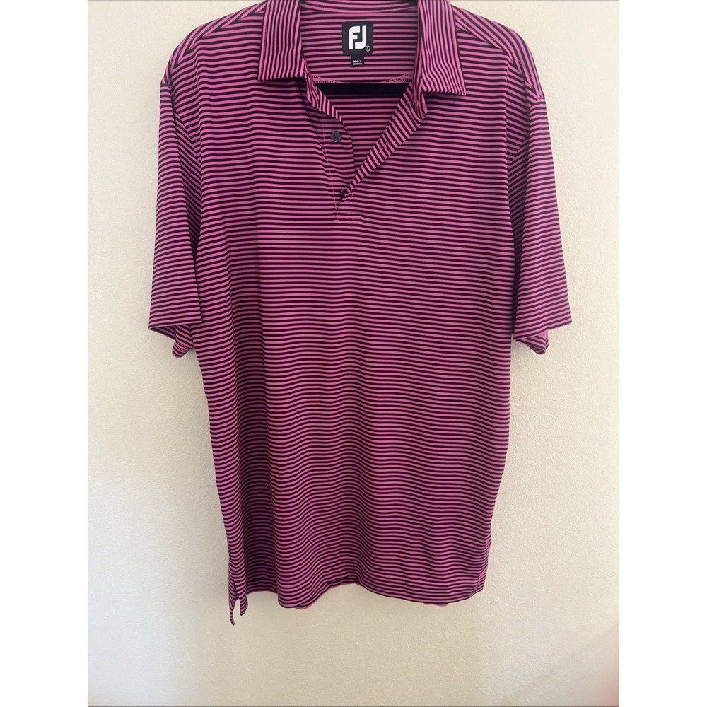 FootJoy Polo Shirt Men L Pink Striped Golf Short Sleeve Performance Stretch FJ